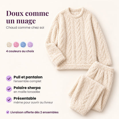 Conjunto cocooning crema extendido, jersey y pantalón de forro polar sherpa